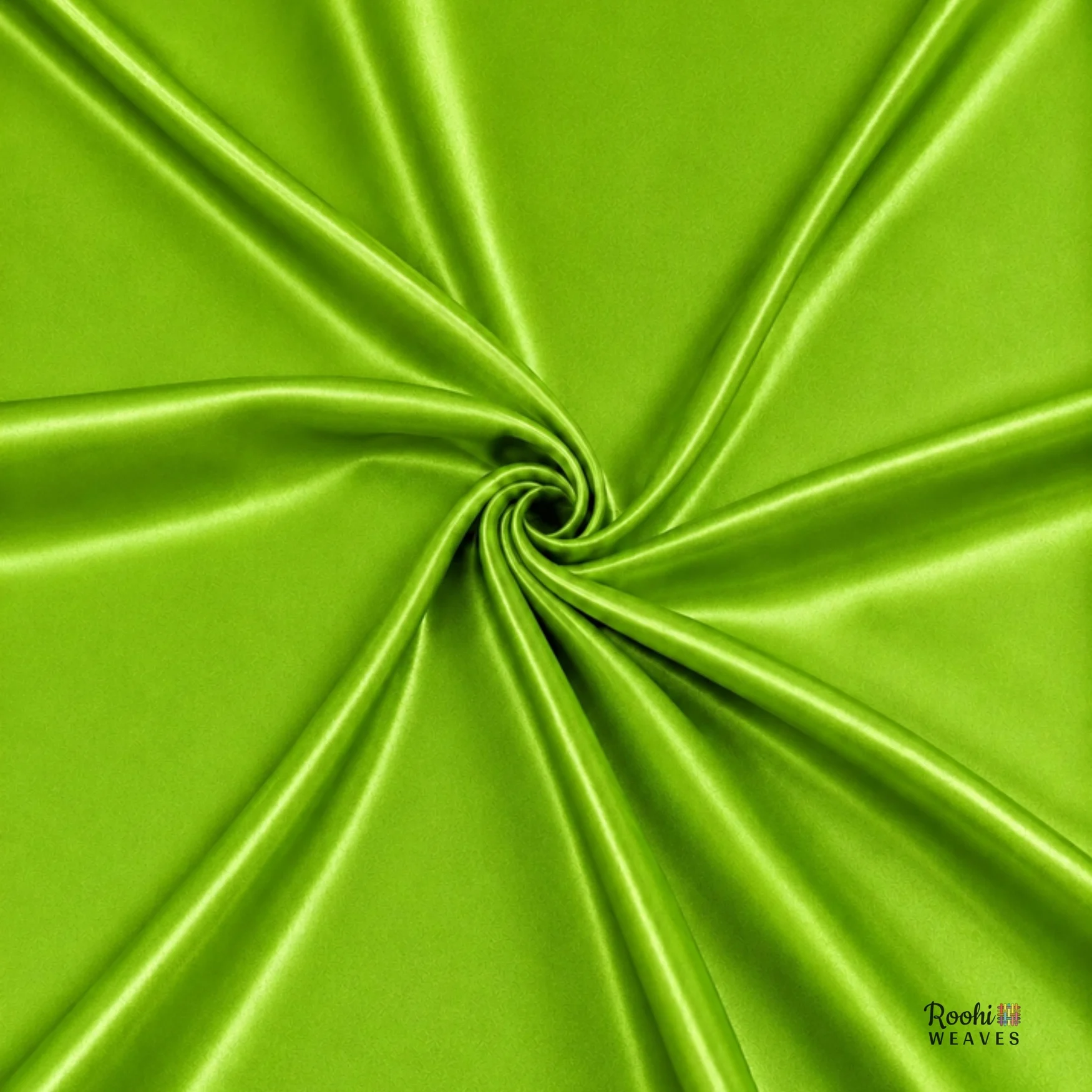 ''Parrot Green Ultra Satin Fabric - Roohi Weaves''>