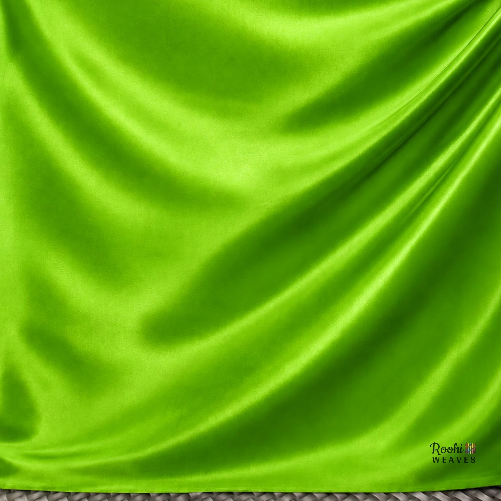 ''Parrot Green Ultra Satin Fabric''>