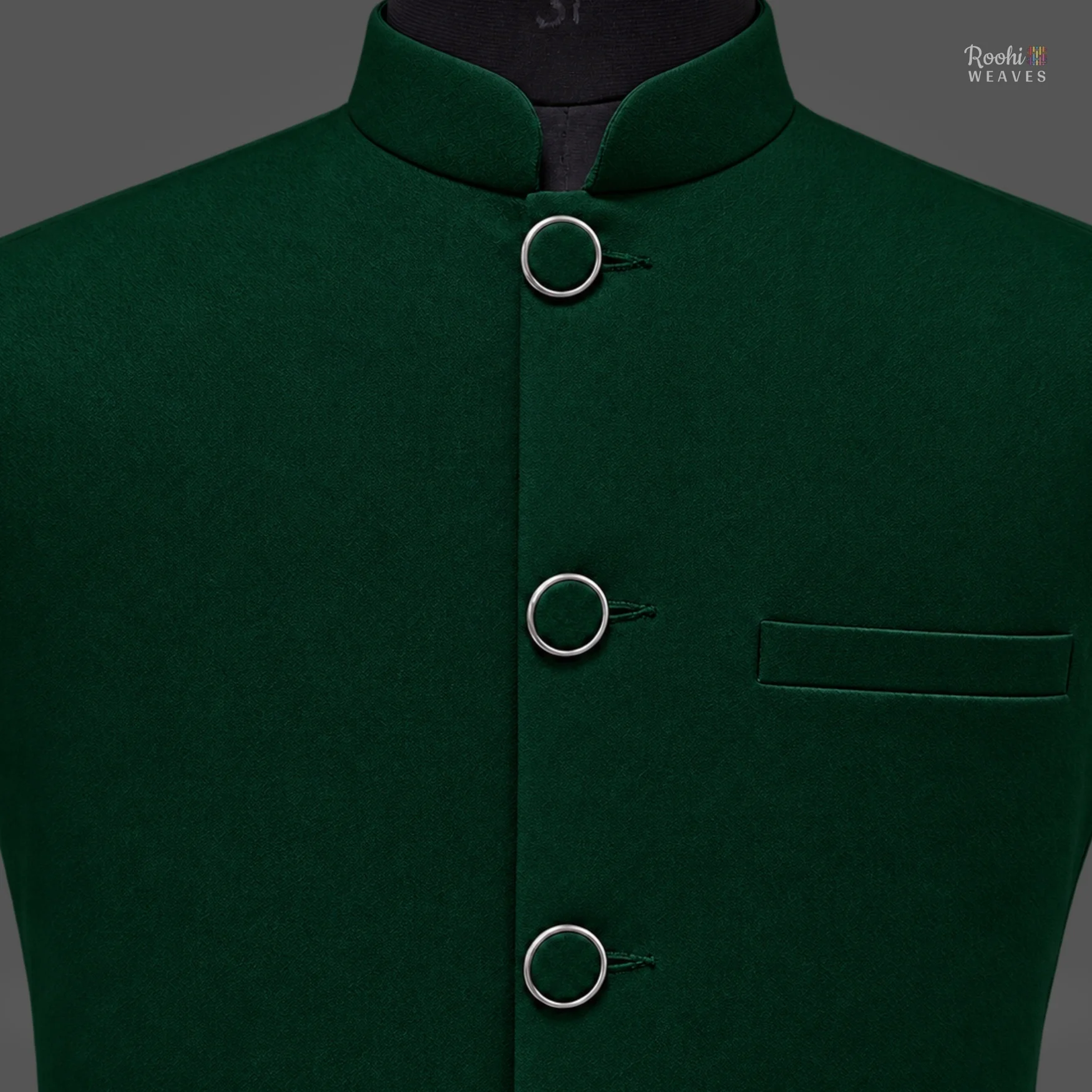 Bottle Green Premium Nehru Jacket – Classic Modi Jacket - Image 3