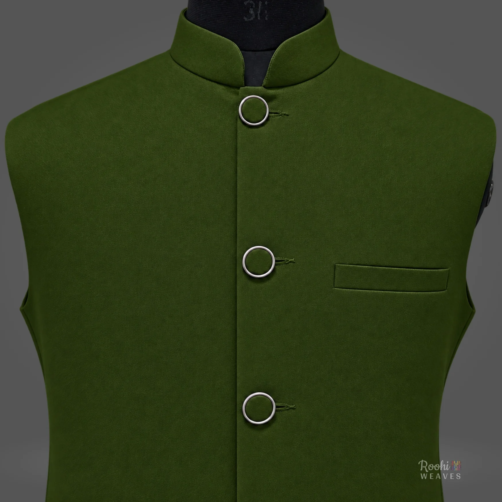 Olive Green Premium Nehru Jacket – Classic Modi Jacket - Image 3