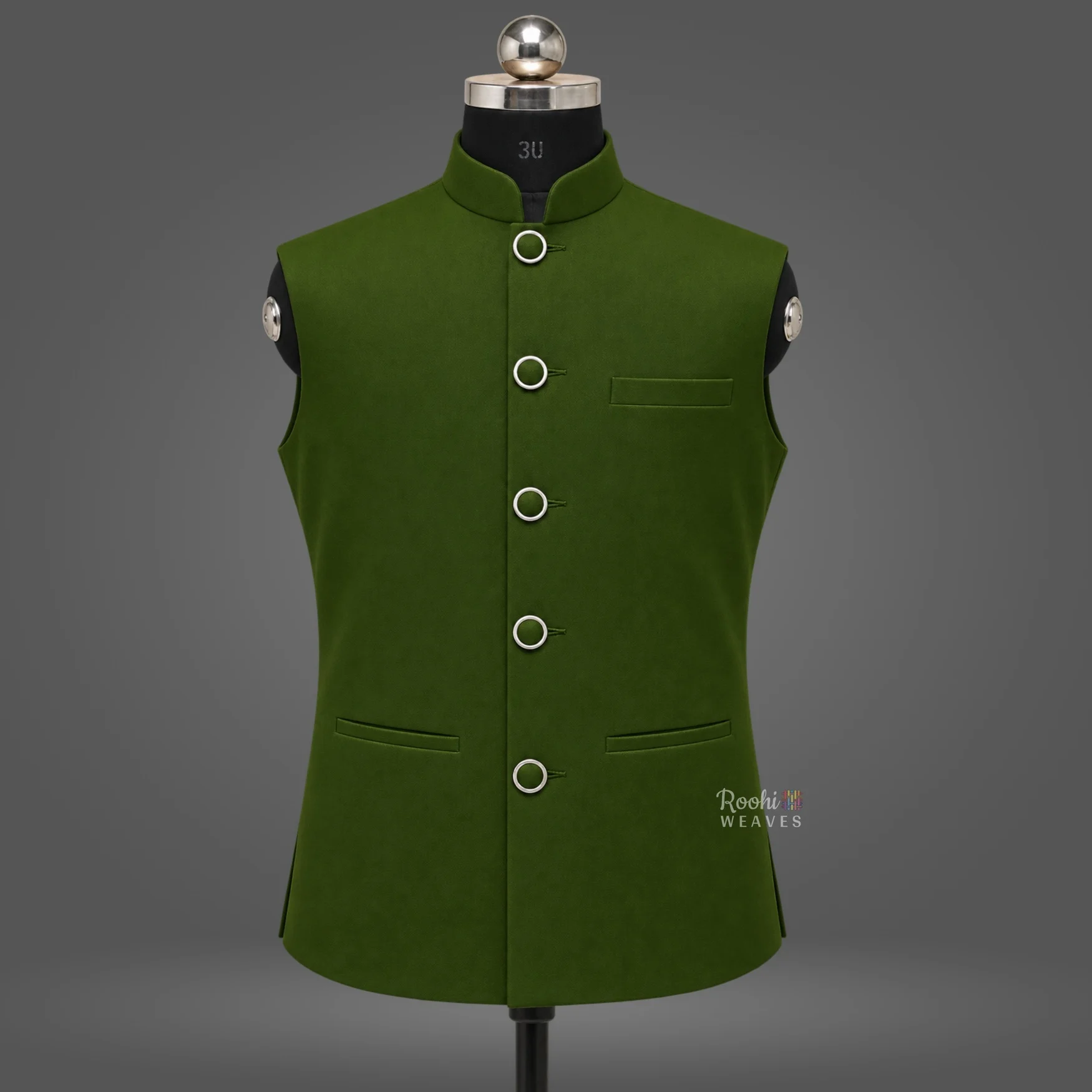 ''Olive Green Premium Nehru Jacket''>