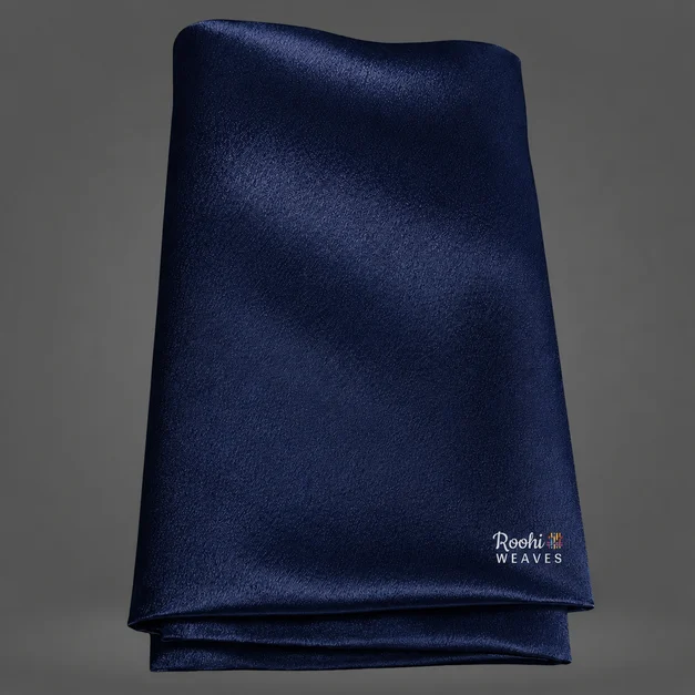 Navy Blue Moss Satin Fabric - Roohi Weaves
